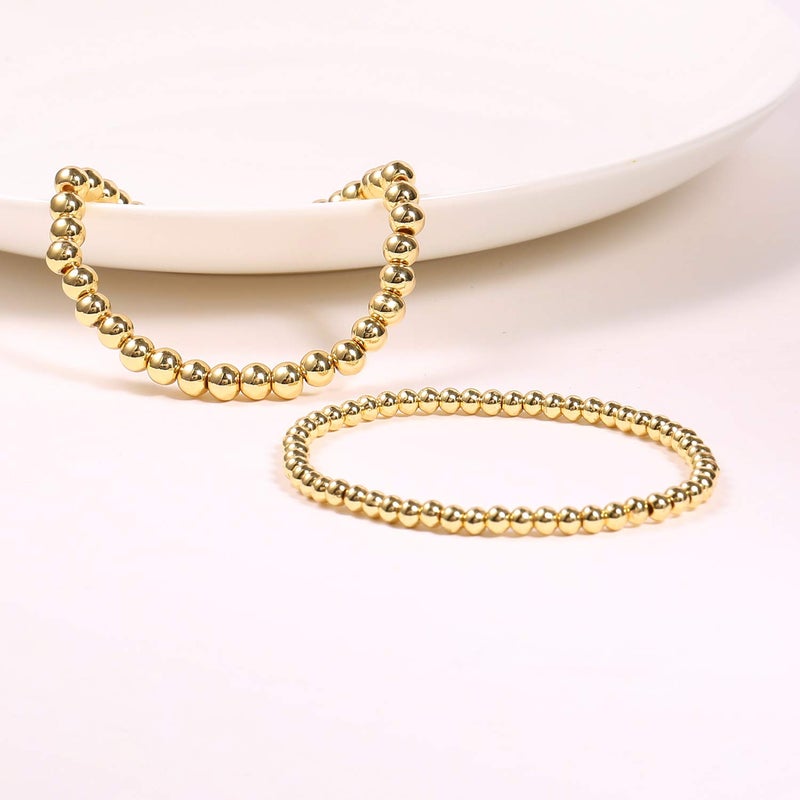 Badu Gold Bead Bracelet for Women 14K Gold Plated Bead Ball Bracelet Stretchable Elastic Hypoallergenic Bohemian Stackable Bracelet - Image 3